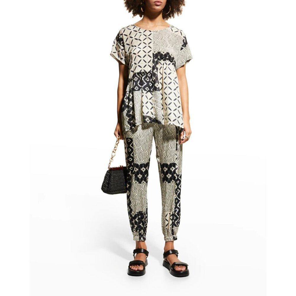 NWT Johnny Was Women's Plus Marasusa Silk Blouse Black Beige Size 3X